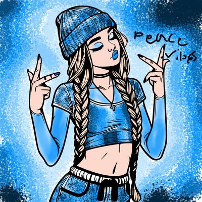 realistic teenage girl with braids and a beanie and crop top doing 🫶🏼