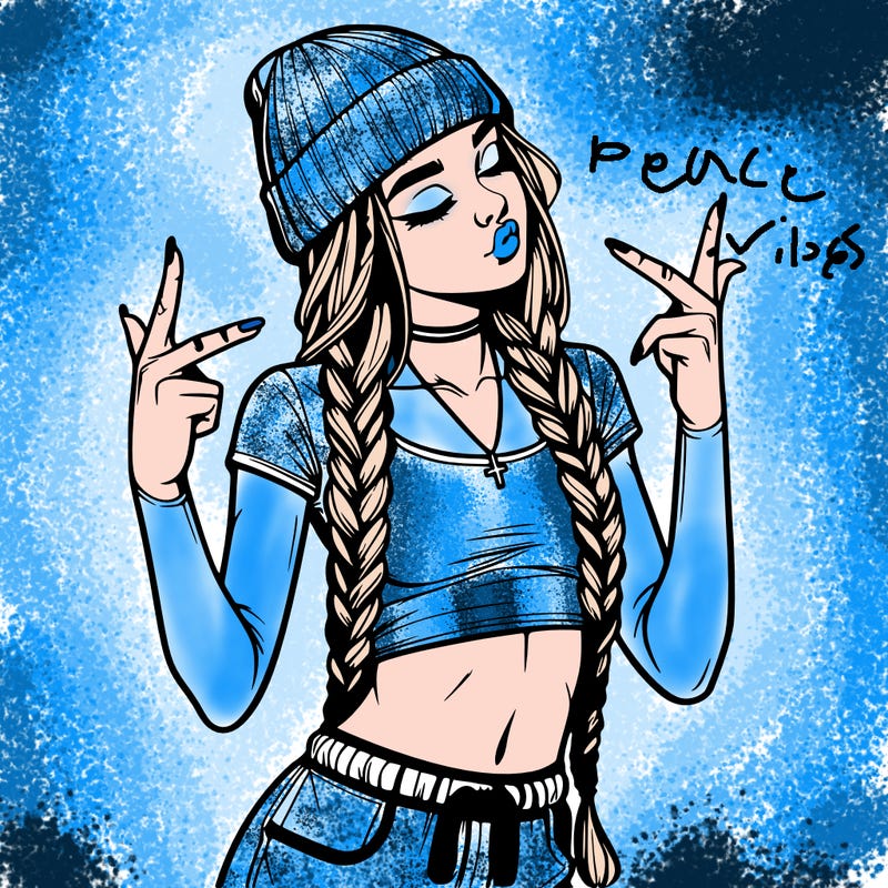 realistic teenage girl with braids and a beanie and crop top doing 🫶🏼