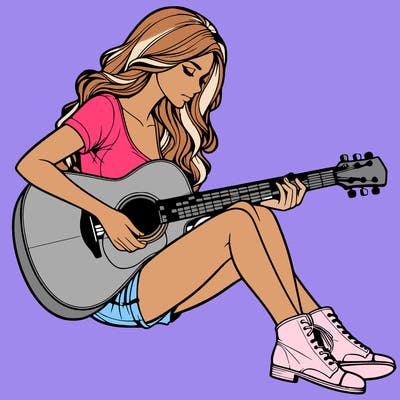 realistic woman play guitar