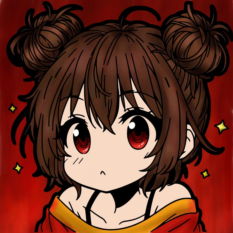 a manga girl with messy small buns