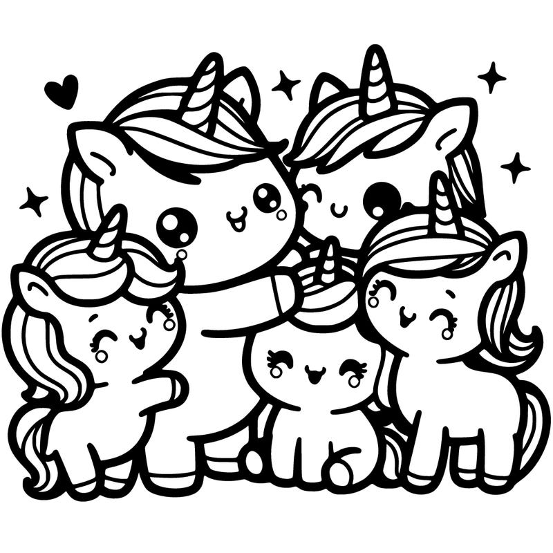 kawaii unicorn with friends