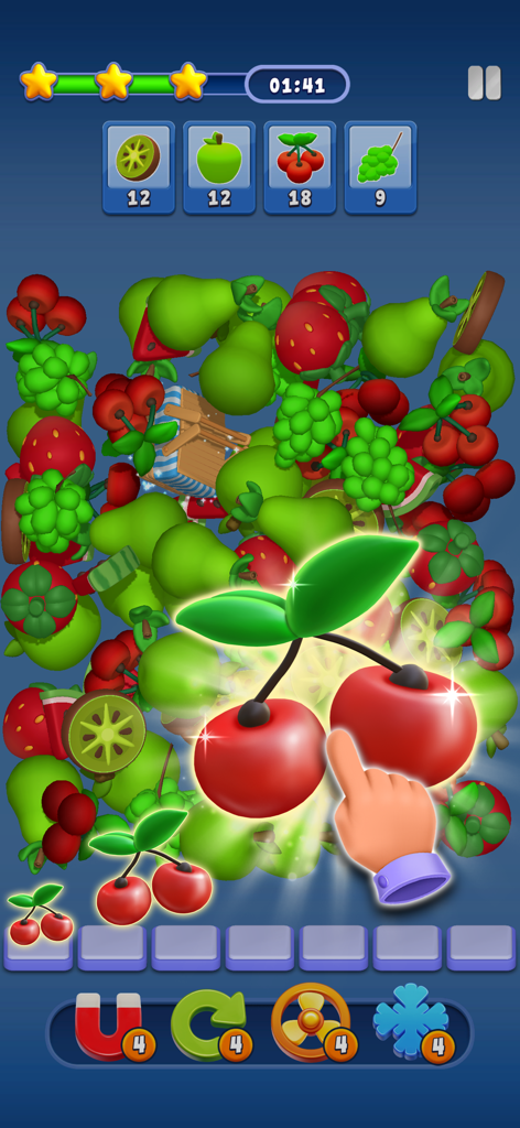 Match Manor - Gameplay of Match Manor showing 3D fruit objects and matching mechanics