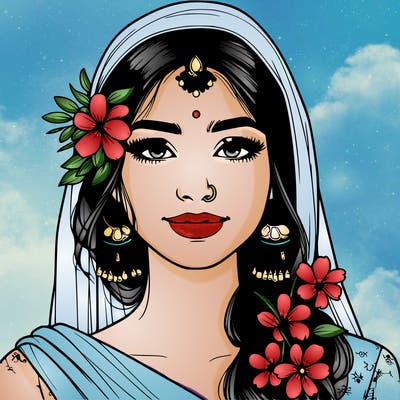 realistic girl with flowers