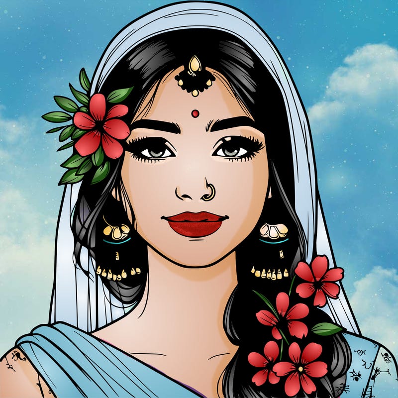 realistic girl with flowers