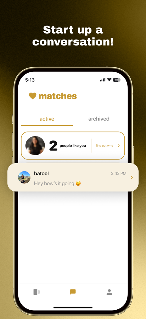 Bohri Cupid app interface displaying active matches and a message notification from a user.