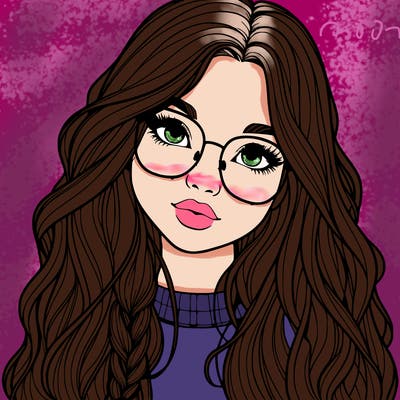 girl with long hair and freckles and glasses realistic