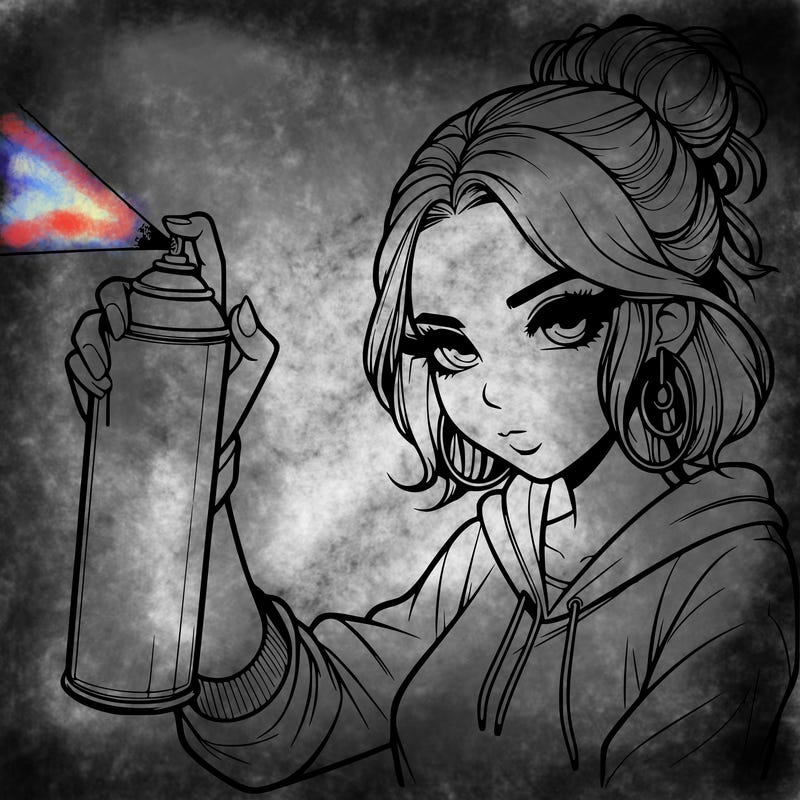 a realistic girl spray painting