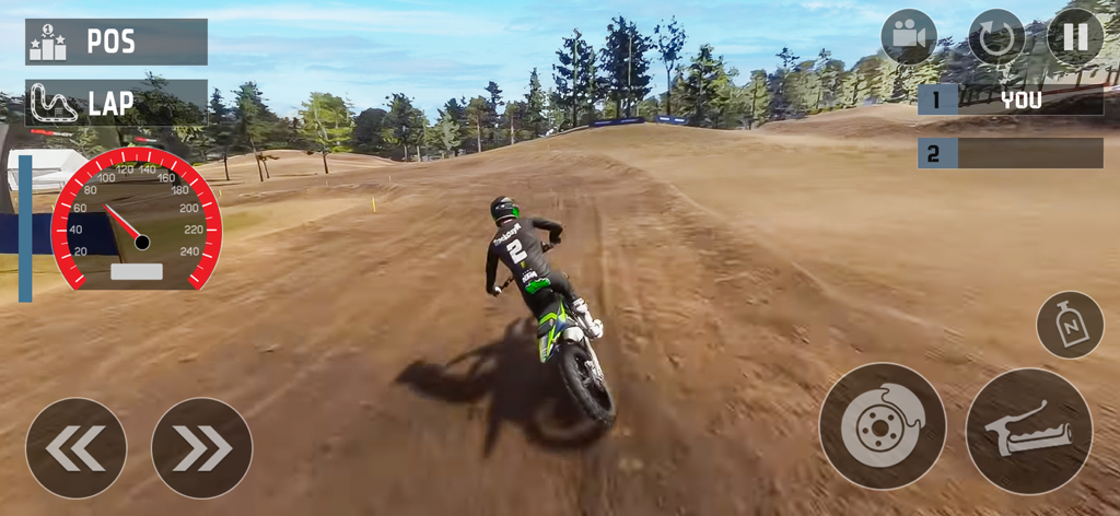 Wheelie Dirt Bike Racing Game - スピードメーターとゲームコントロールを画面に表示したダートトラックをレースするモトクロスライダー
