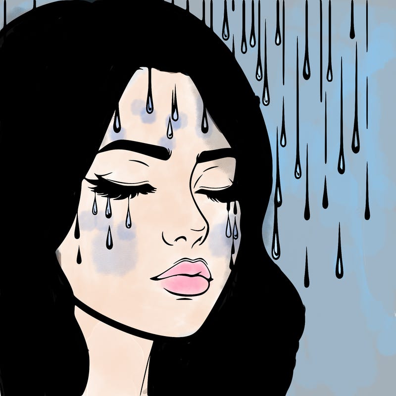 rain going over realistic woman’s face