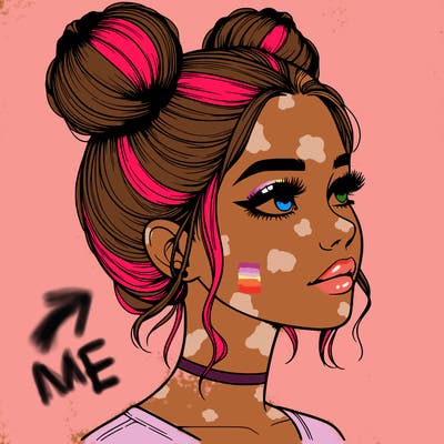 realistic girl with buns on the top of her head