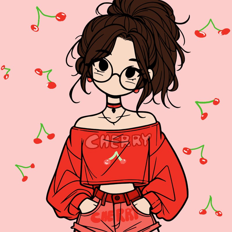 girl with a messy ponytail glasses a baggy crop top and jean shorts