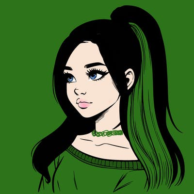 realistic girl with a high ponytail