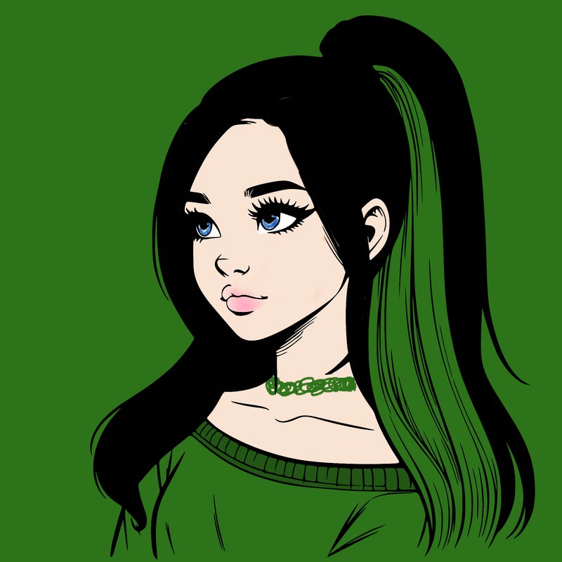 realistic girl with a high ponytail