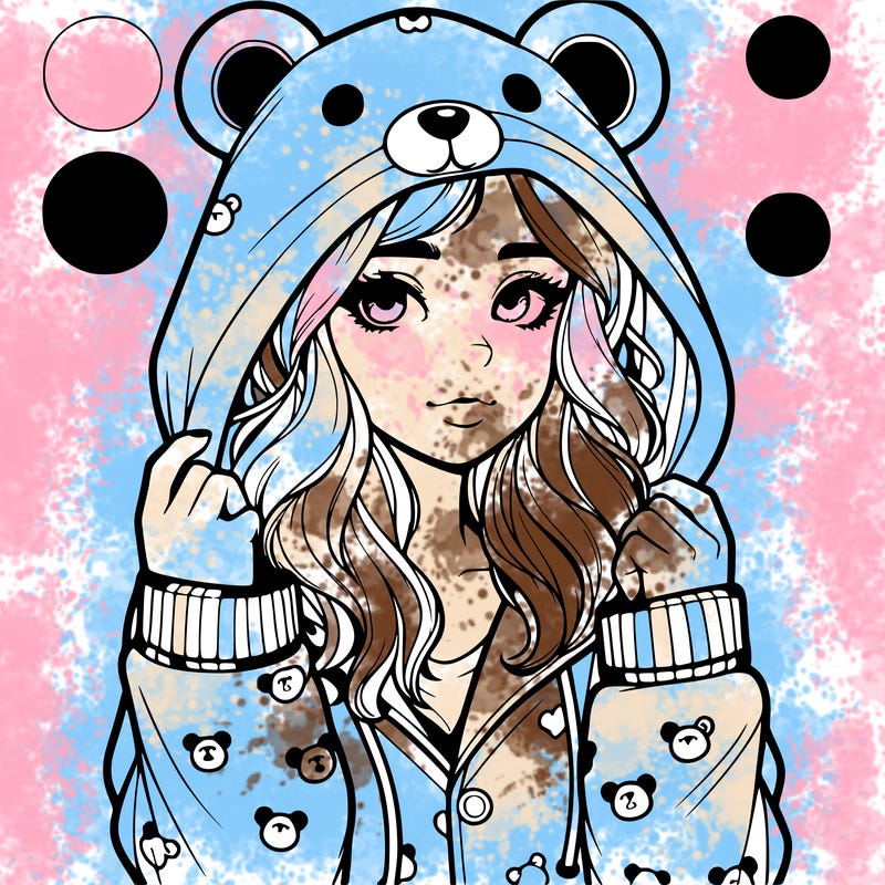realistic girl in a animal pjs hoodie