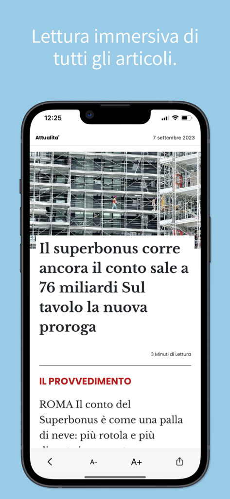 Il Gazzettino - Mobile phone screen showing an immersive article reading view in the Il Gazzettino news app