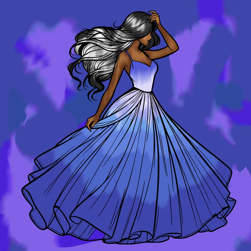 realistic woman with dress flowing in the wind