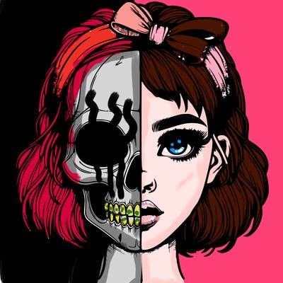 realistic girl with half skull mask