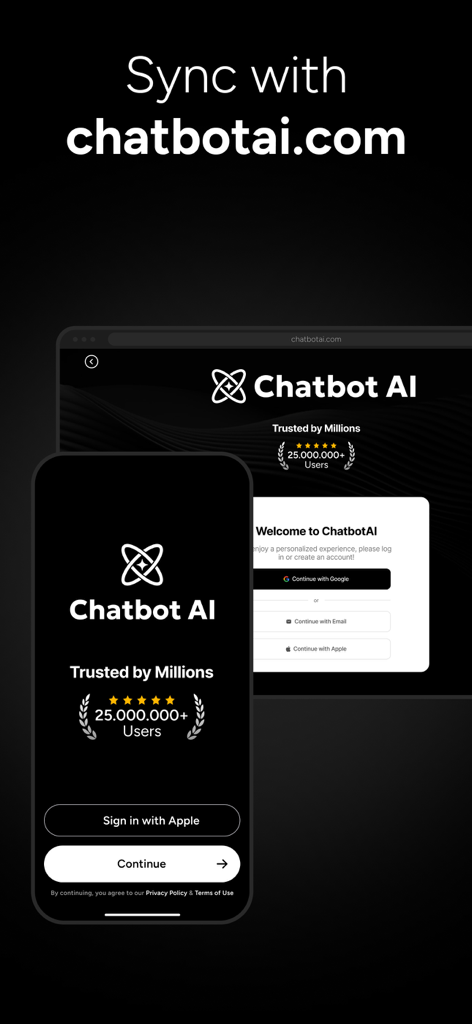 Genie Chatbot AI app synchronization between smartphone and web browser
