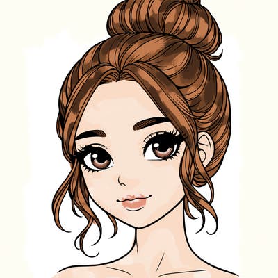 realistic pretty girl with hair in bun