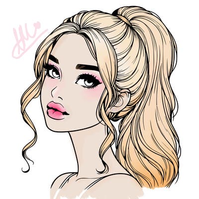 realistic girl with a ponytail on her hair and lips