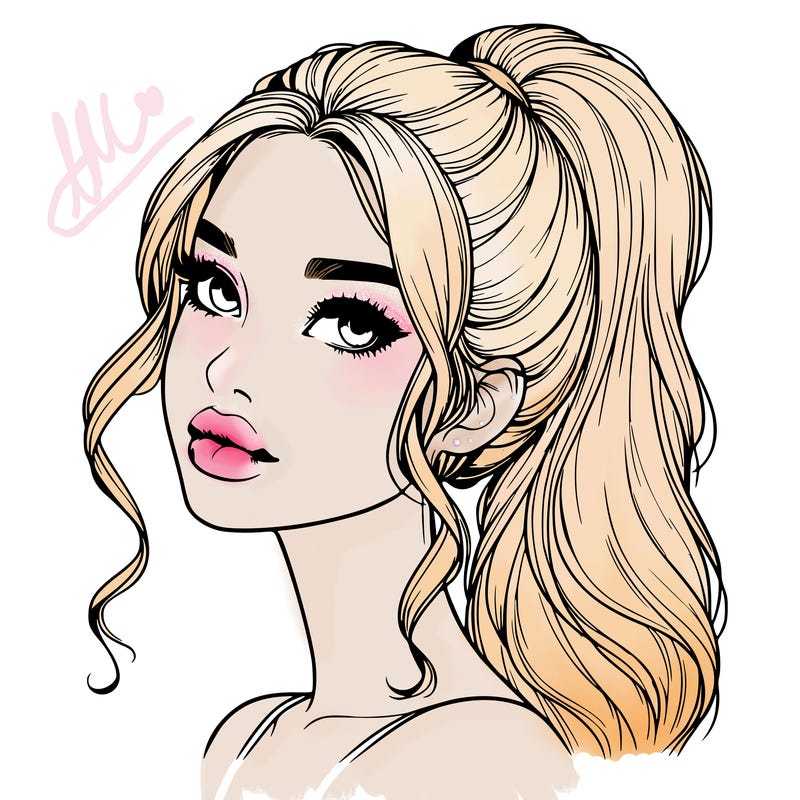 realistic girl with a ponytail on her hair and lips