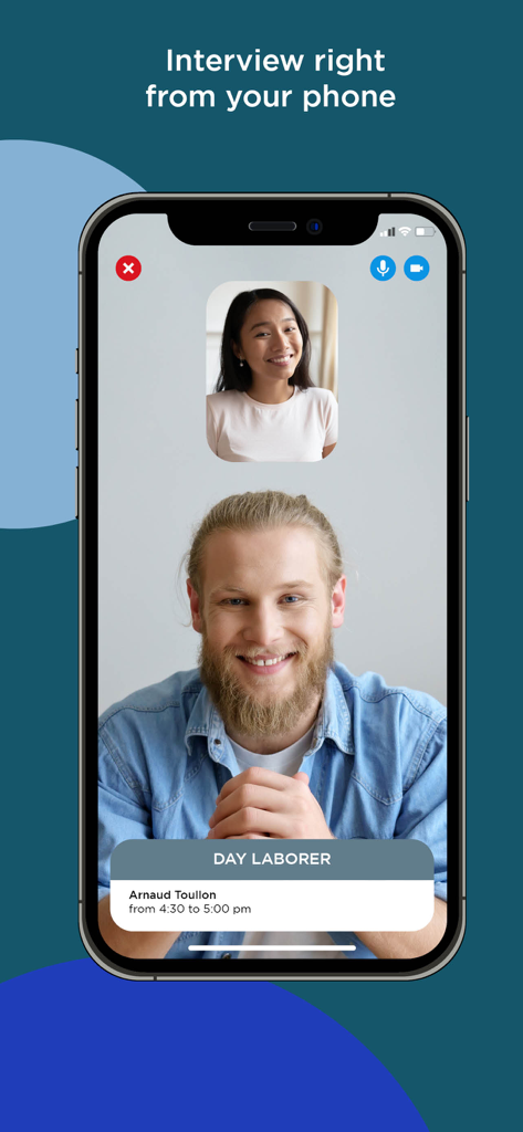Ein mobiler Bildschirm zeigt eine Videositzung für eine Tagesarbeiterstelle auf der AppyHere-App an.