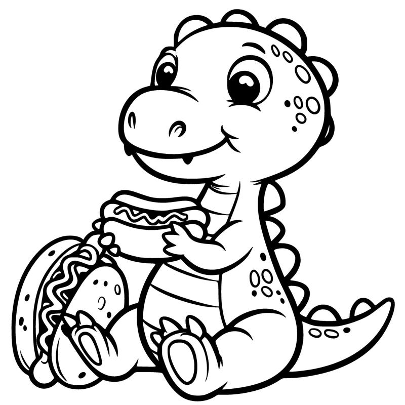 dinosaur eating a hotdog