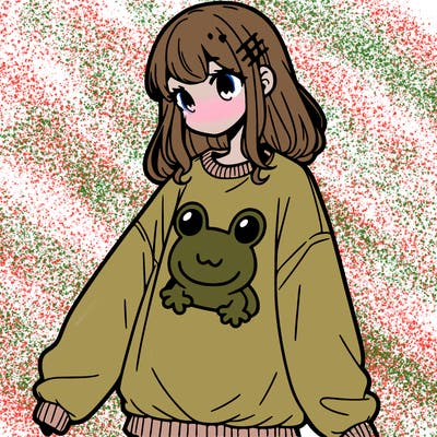 girl wearing frogging sweatshirt