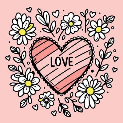 love heart with flowers around it