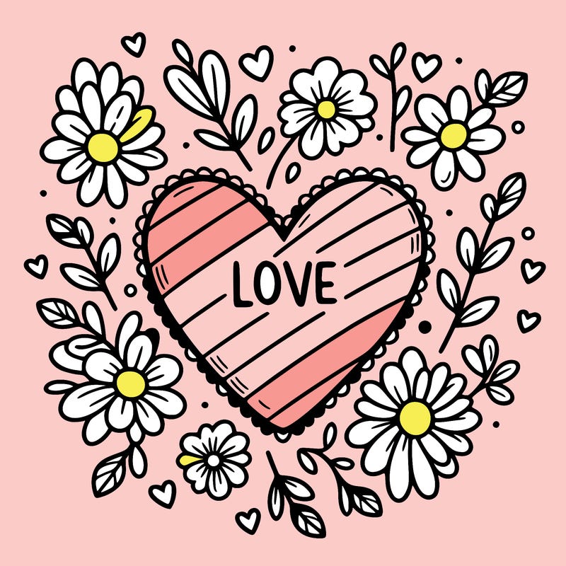 love heart with flowers around it