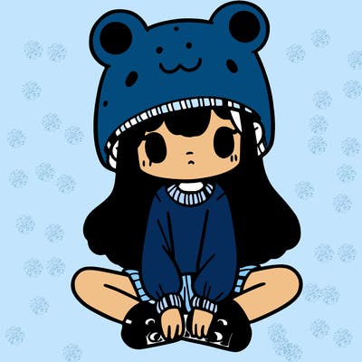 a girl wearing a frog hat and some frog socks