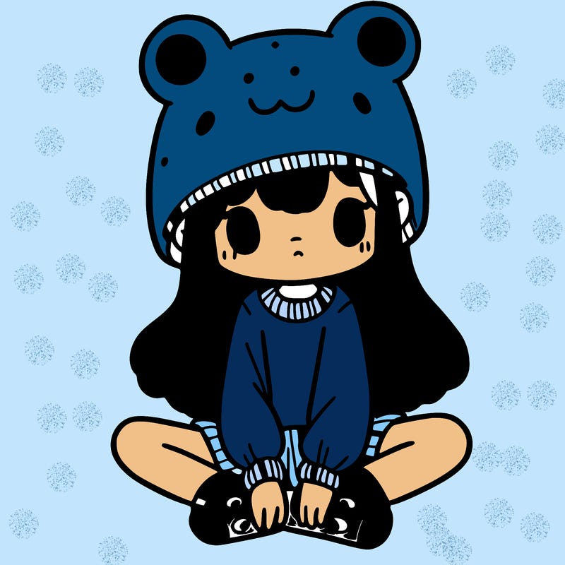 a girl wearing a frog hat and some frog socks