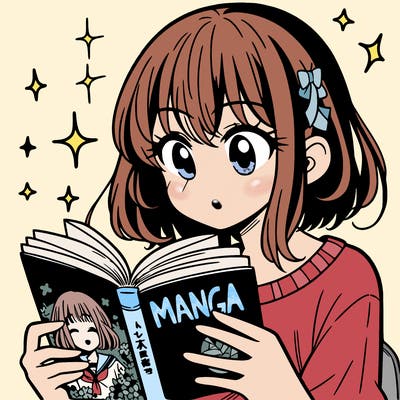 manga girl reading a manga book