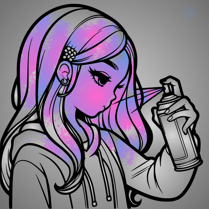 a realistic girl spray painting