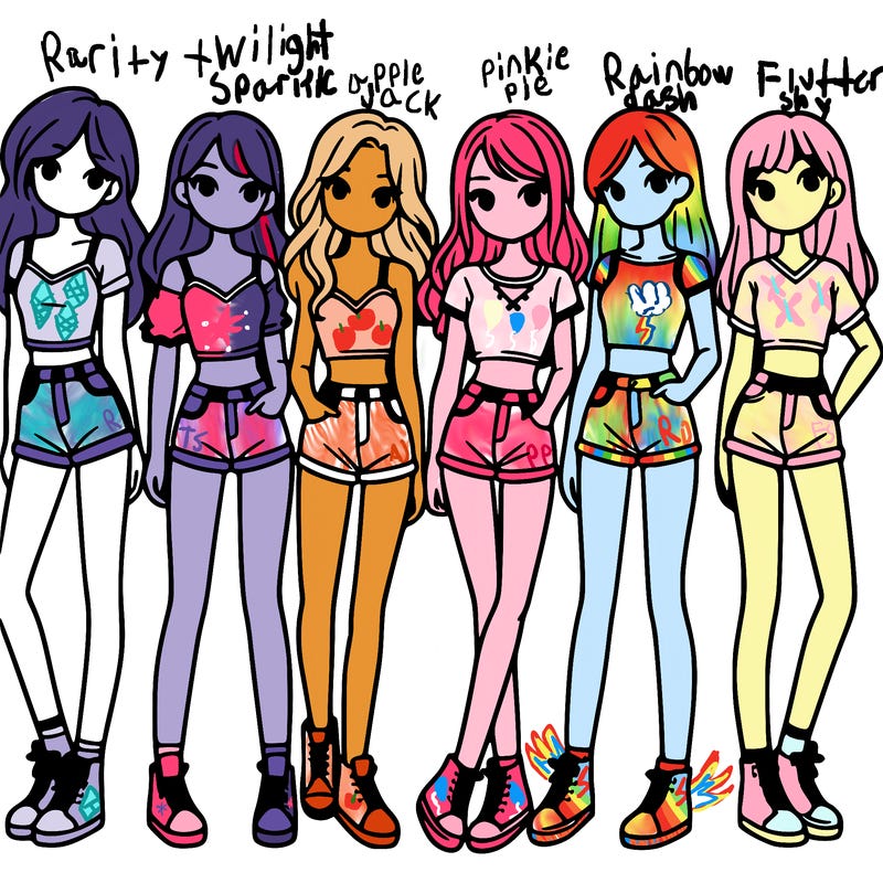 a group of girls wearing crop tops and shorts