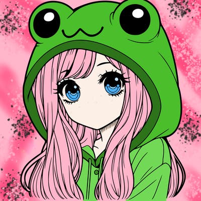 a pretty girl wearing a frog hoodie portrait with long hair