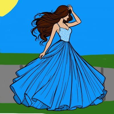 realistic woman with dress flowing in the wind