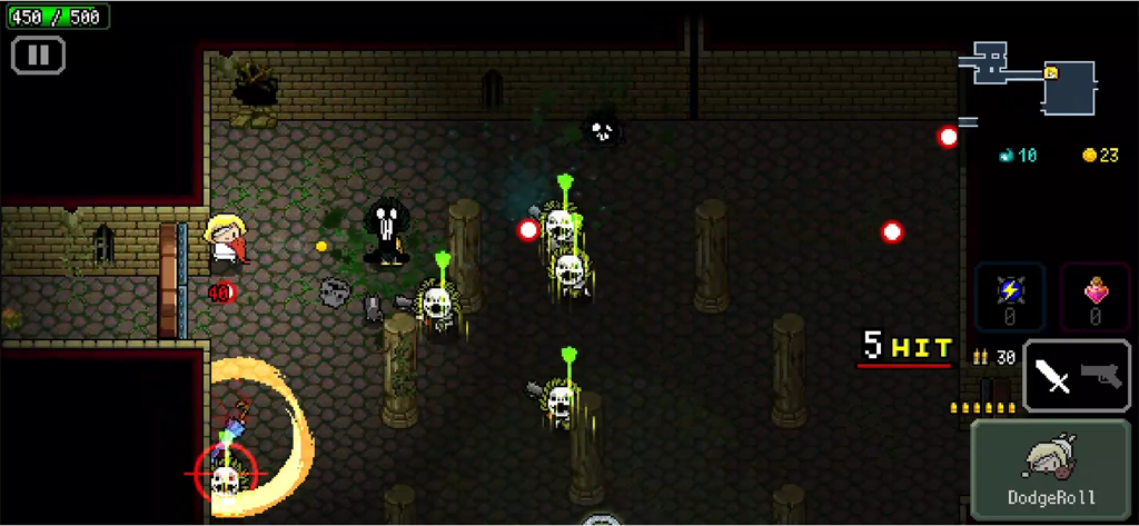 RASPBERRY MASH - Una escena de juego de pixel art de Raspberry Mash que muestra al protagonista luchando contra enemigos en una mazmorra oscura con un contador de combos de golpes