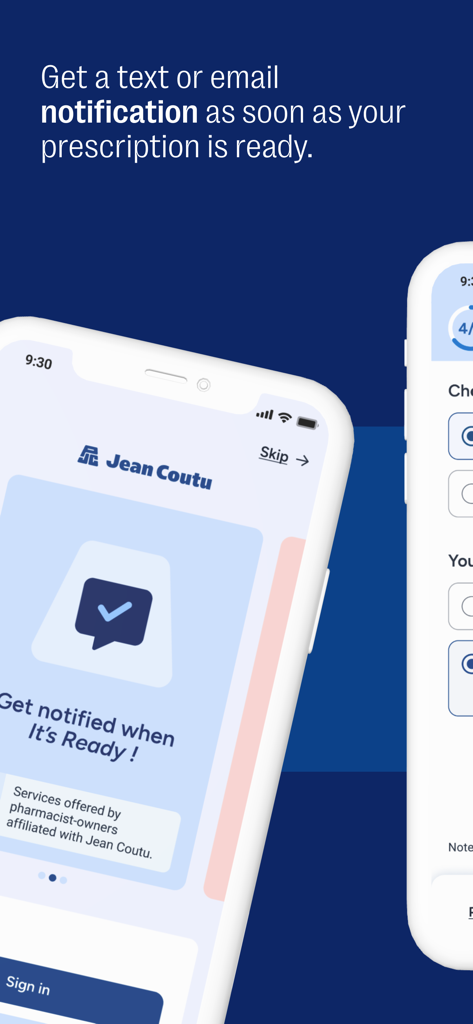 Jean Coutu Santé - Écran de l'application Jean Coutu Santé affichant les alertes de préparation des ordonnances