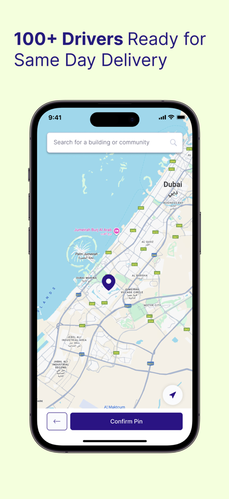 Washmen & The Finery - Washmen app map screen for selecting laundry pickup and delivery location