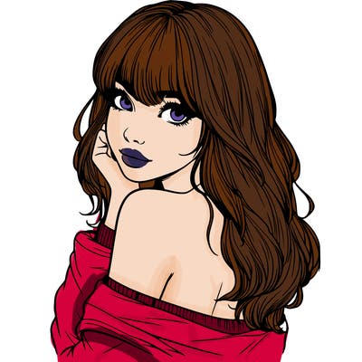 realistic girl with bangs looking over her shoulder