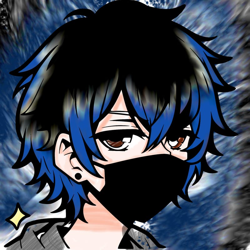 manga emo boy with hair covering one eye with a mask over his mouth