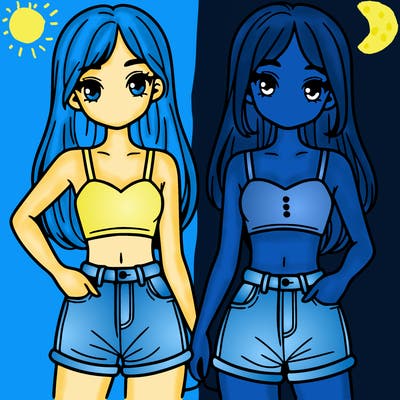 two sisters with crop tops and jean shorts and straight hair