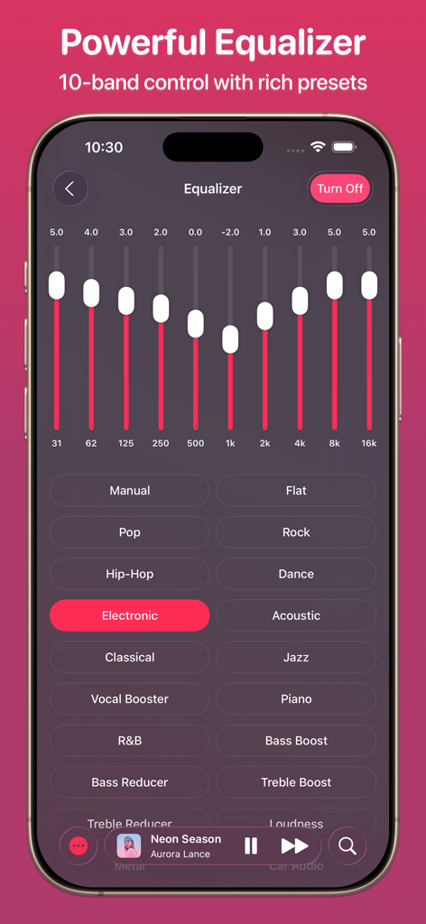 Synic - Offline Music Player - Reproductor de música offline Synic con un ecualizador de 10 bandas y ajustes preestablecidos de audio