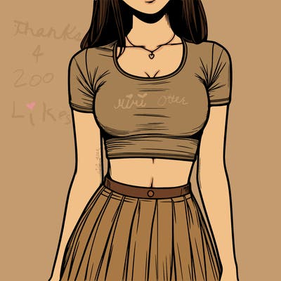 realistic girl wearing crop top and skirt