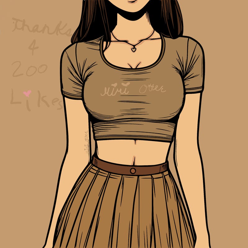 realistic girl wearing crop top and skirt