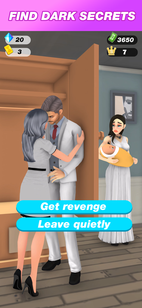 Become Office Queen - 극적인 장면에서 복수하거나 떠나는 것 사이에서 선택하는 것을 보여주는 오피스 퀸 되기 게임 플레이 스크린샷