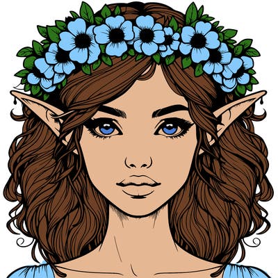 realistic female elf with flower crown