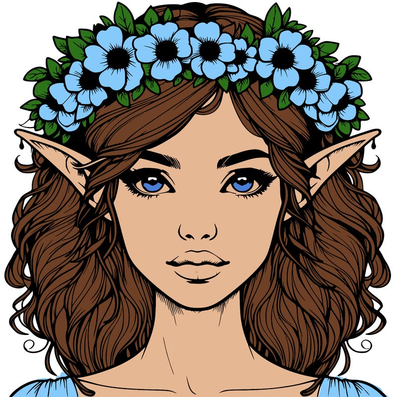 realistic female elf with flower crown