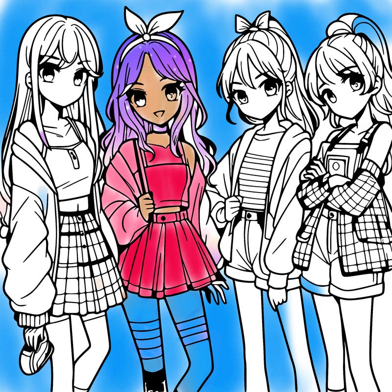 teen manga girls group of 4